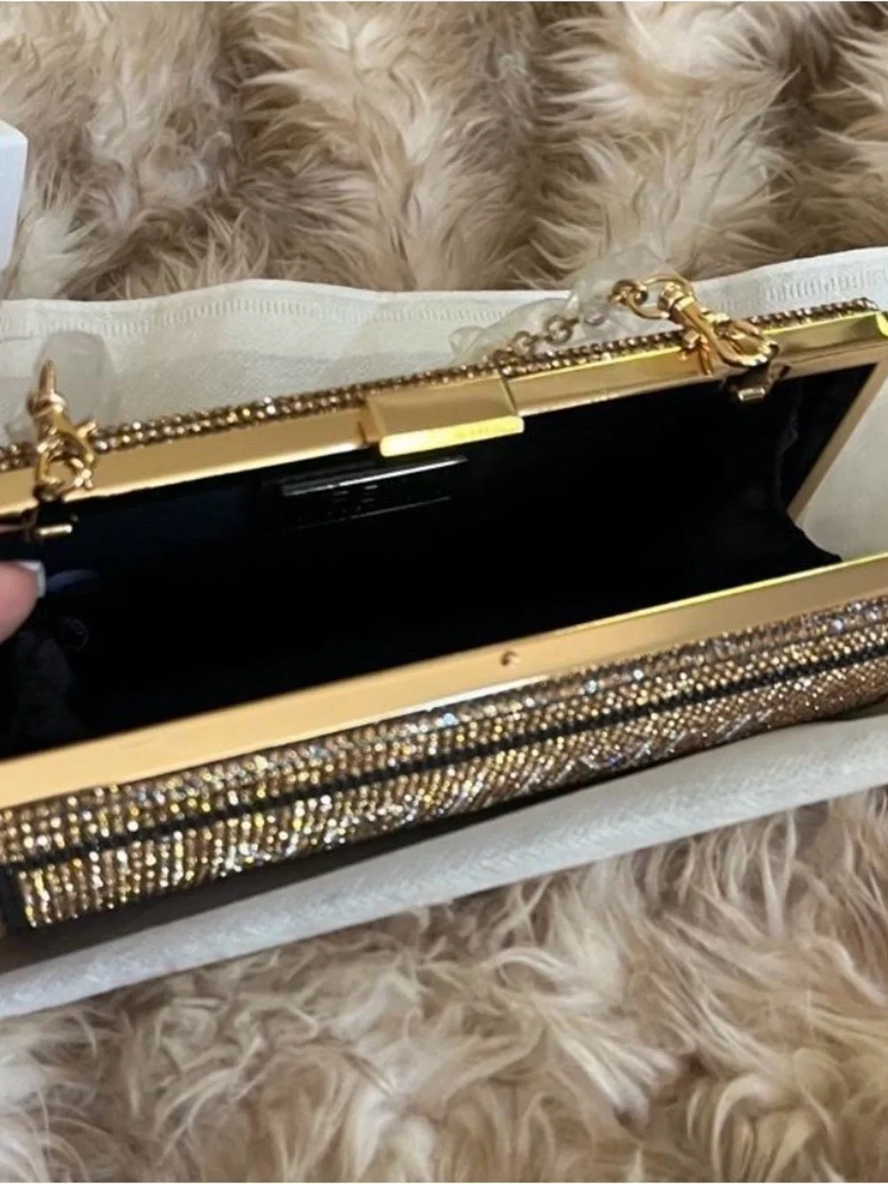 Gold Rhinestone Crystal Minaudiere with Black Star Accent